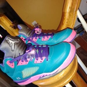 Jordan 5 Bubble Gum 6yKids Teal and Pink Sneakers